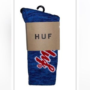 HUF Casual Crew Socks 1 Pair Men OSFM Blue w Red White Logo WorldWide Skate NEW!